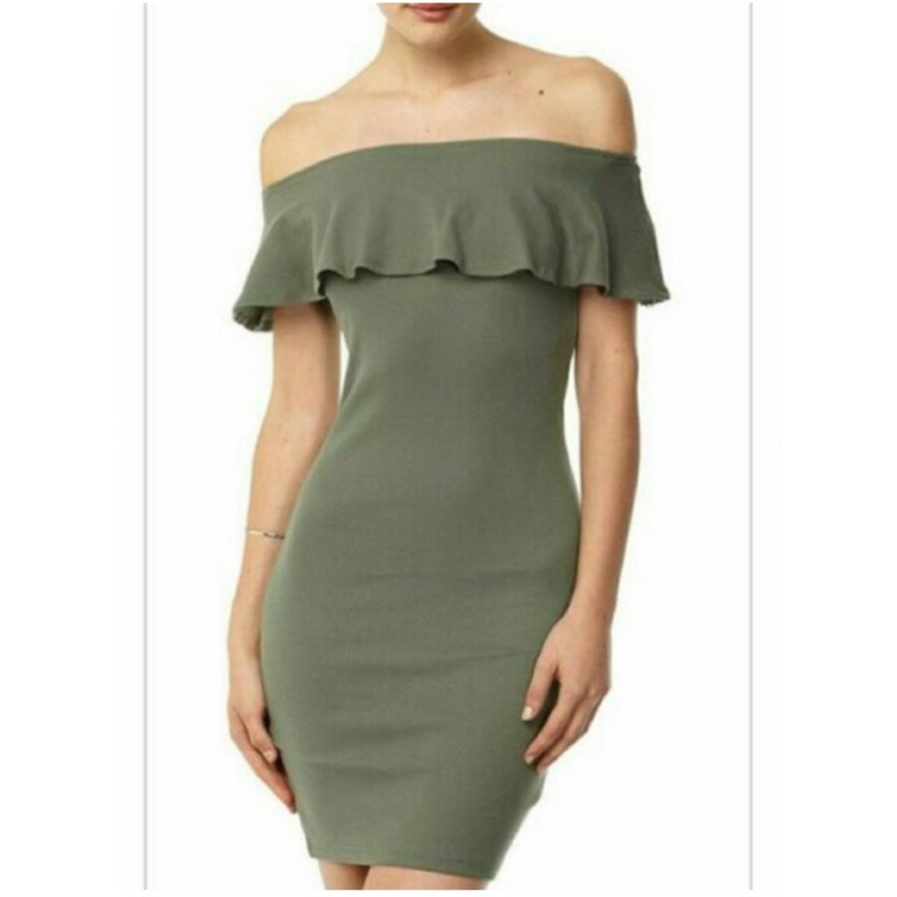 Cotton On | Small | Olive Green off the shoulder dress